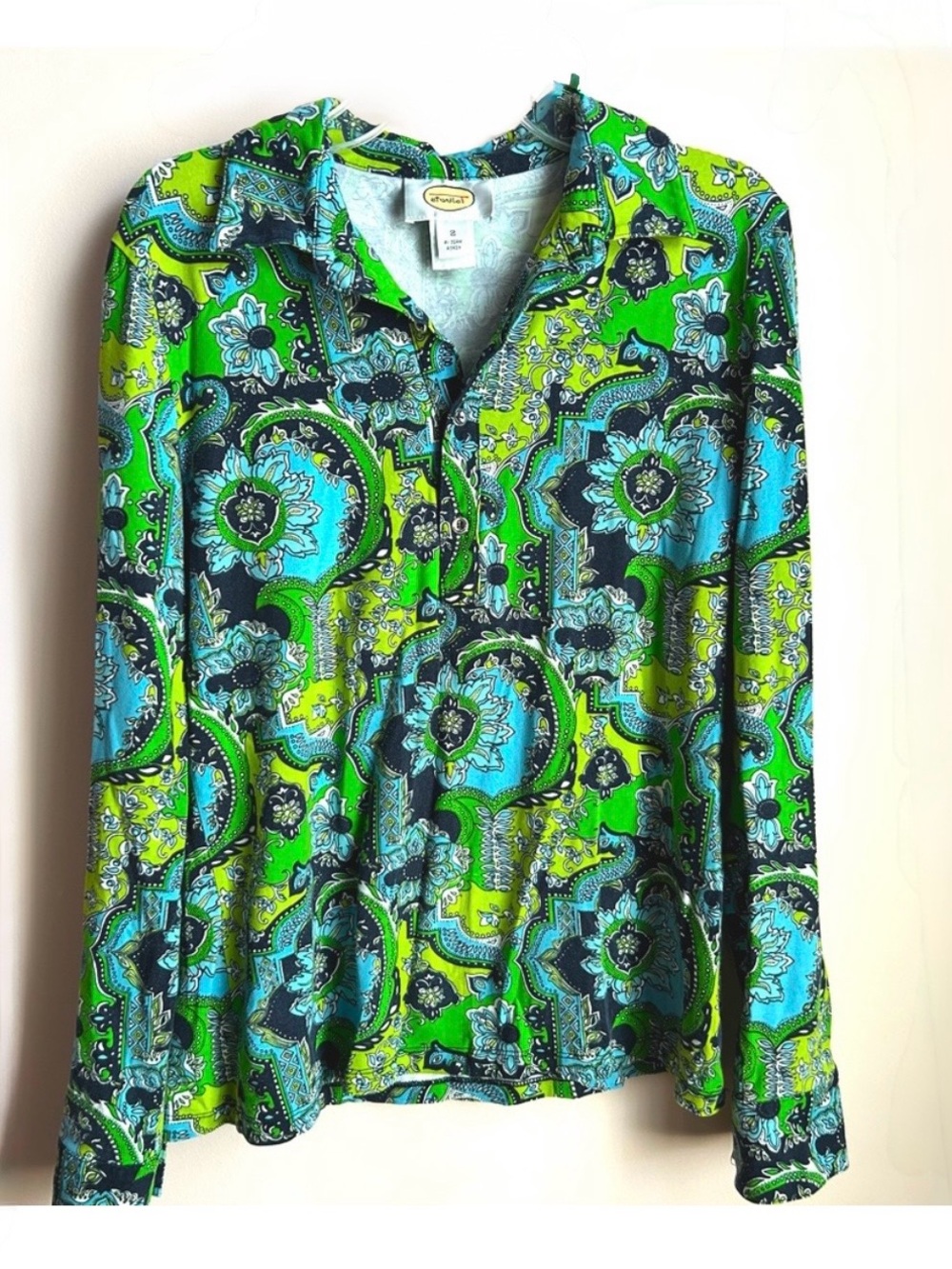 Talbots Green & Teal Paisley Mid-Button-Down Shirt